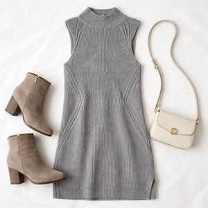 Ruby Moon Grey Ribbed Sleeveless Sweater Dress Mock Neck Knit Size XS